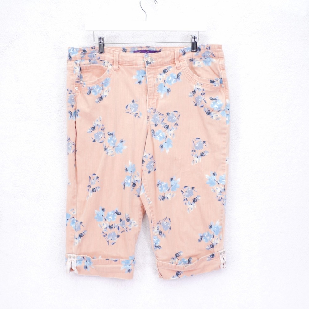 Gloria Vanderbilt Skimmer Pink Blue Floral Rolled Up Shorts Jeans -16- 36 / 16.5
